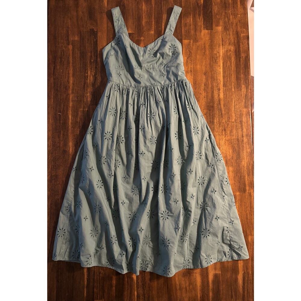 J Crew Women's 6 Midi Dress Eyelet Sleeveless 100% Cotton Fit Flare Sundress - Picture 2 of 13